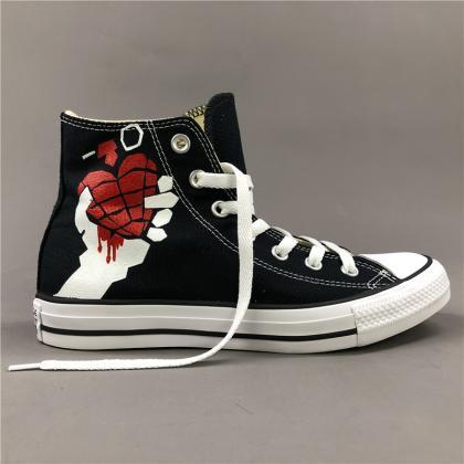 Wen Hand Painted Shoes Black Converse High Top..