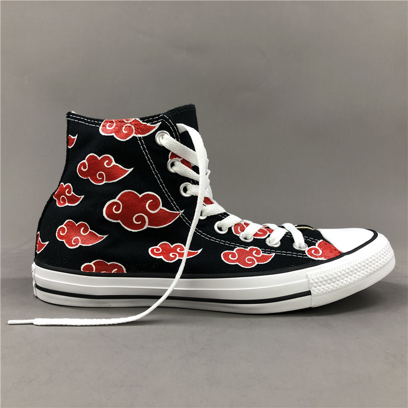 Wen Hand Painted Shoes Converse High Top Women Men Converse All Star Sneakers Black Canvas Skateboarding Shoes Anime Design Naruto Akatsuki Red