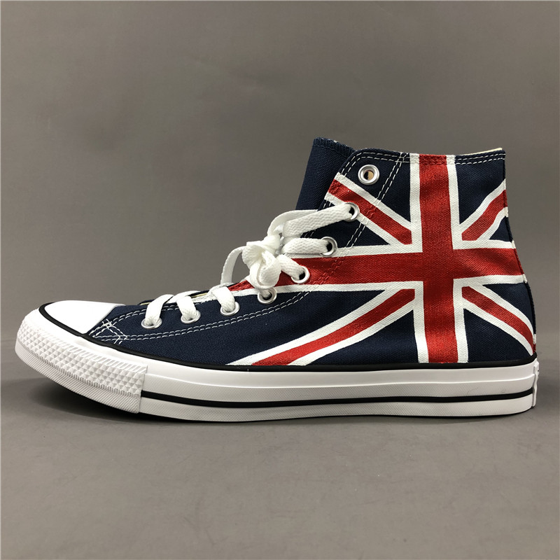 Wen Hand Painted Shoes Blue Converse High Top Women Men Converse All Star Sneakers Canvas Skateboarding Shoes Anime Design Uk England Flag